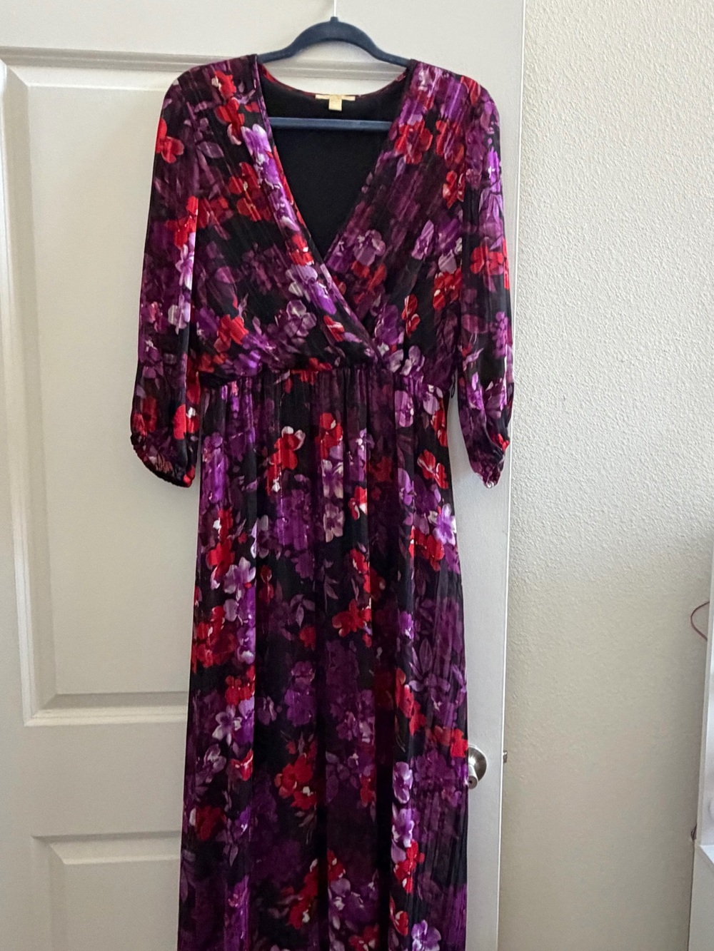 Purple and Red Floral Wrap Maxi Dress